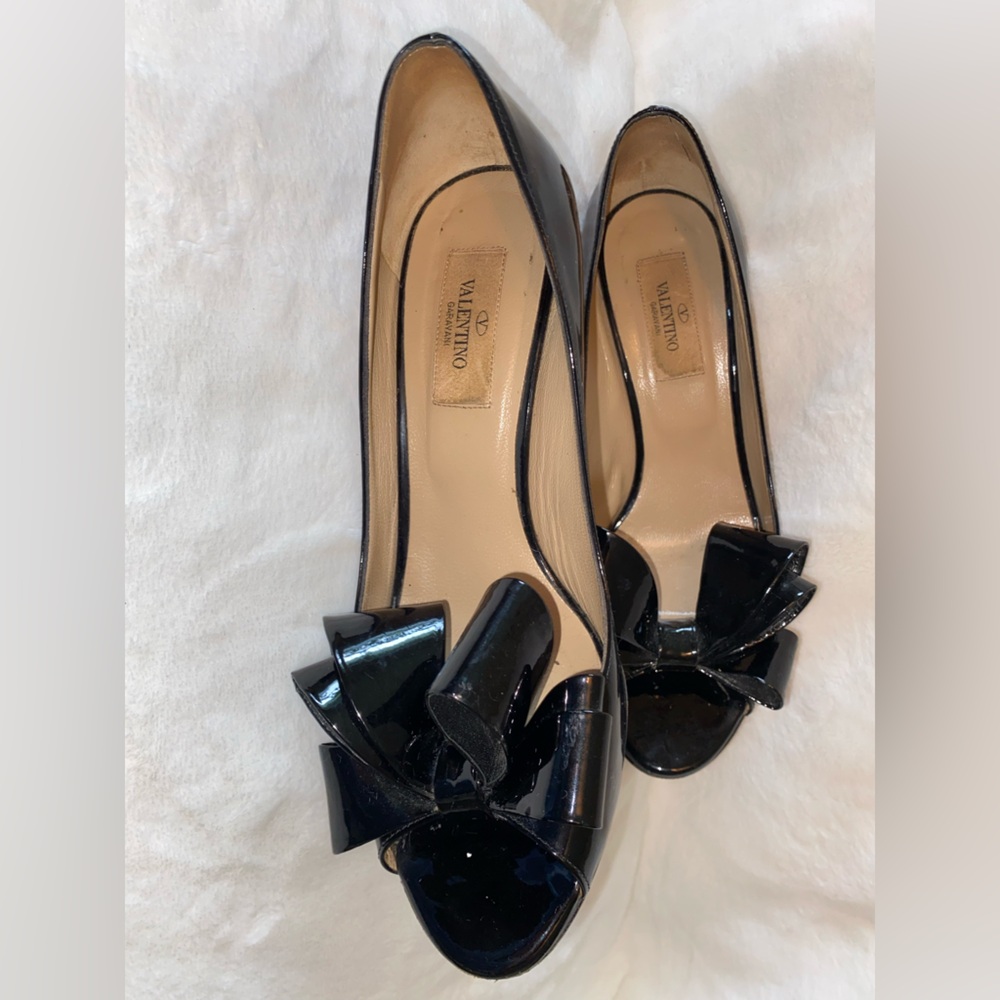 Valentino Black Patent Leather Peep Toe Heels - Picture 5 of 8